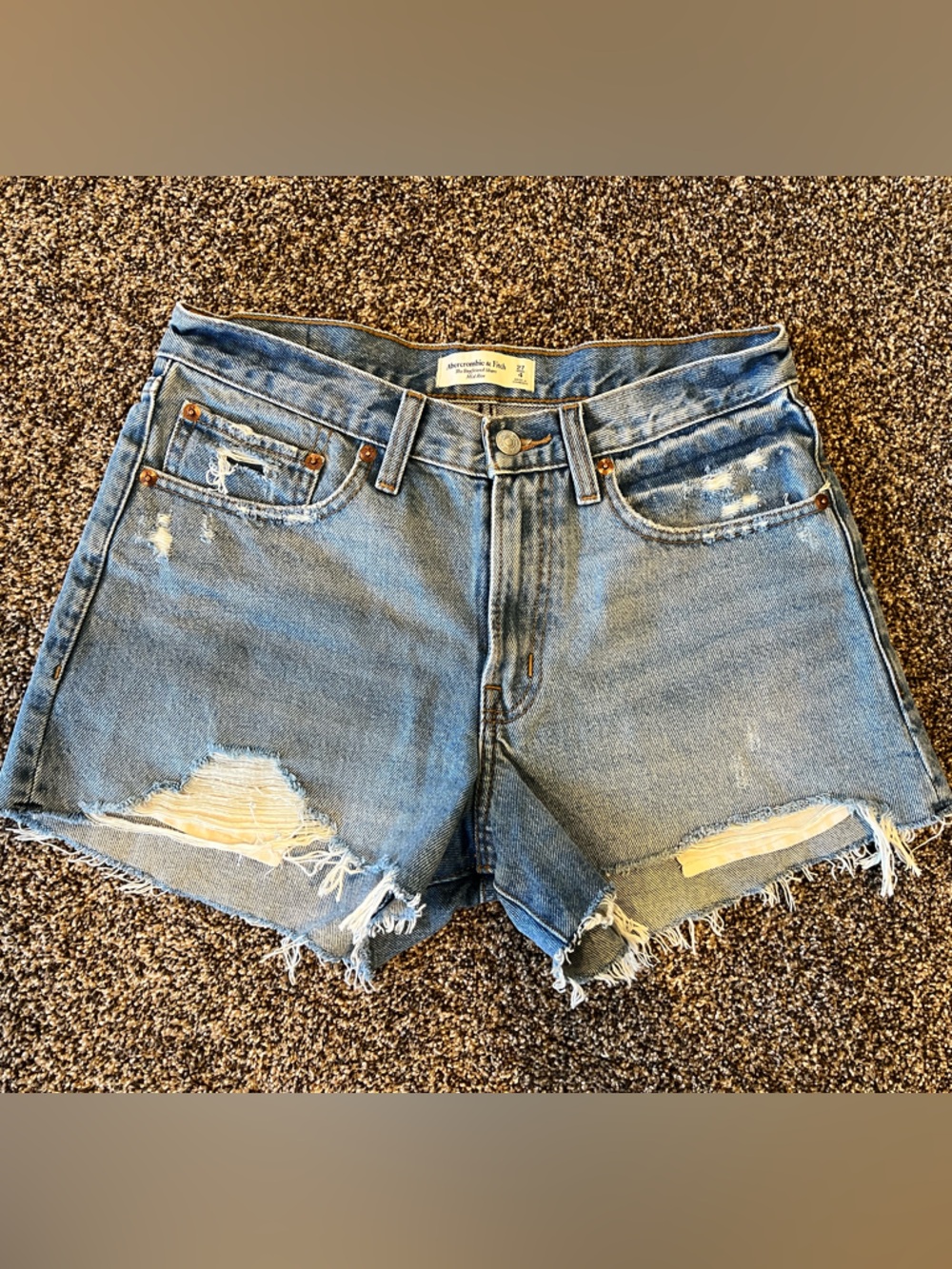 Abercrombie & Fitch Light Blue Distressed Denim Shorts